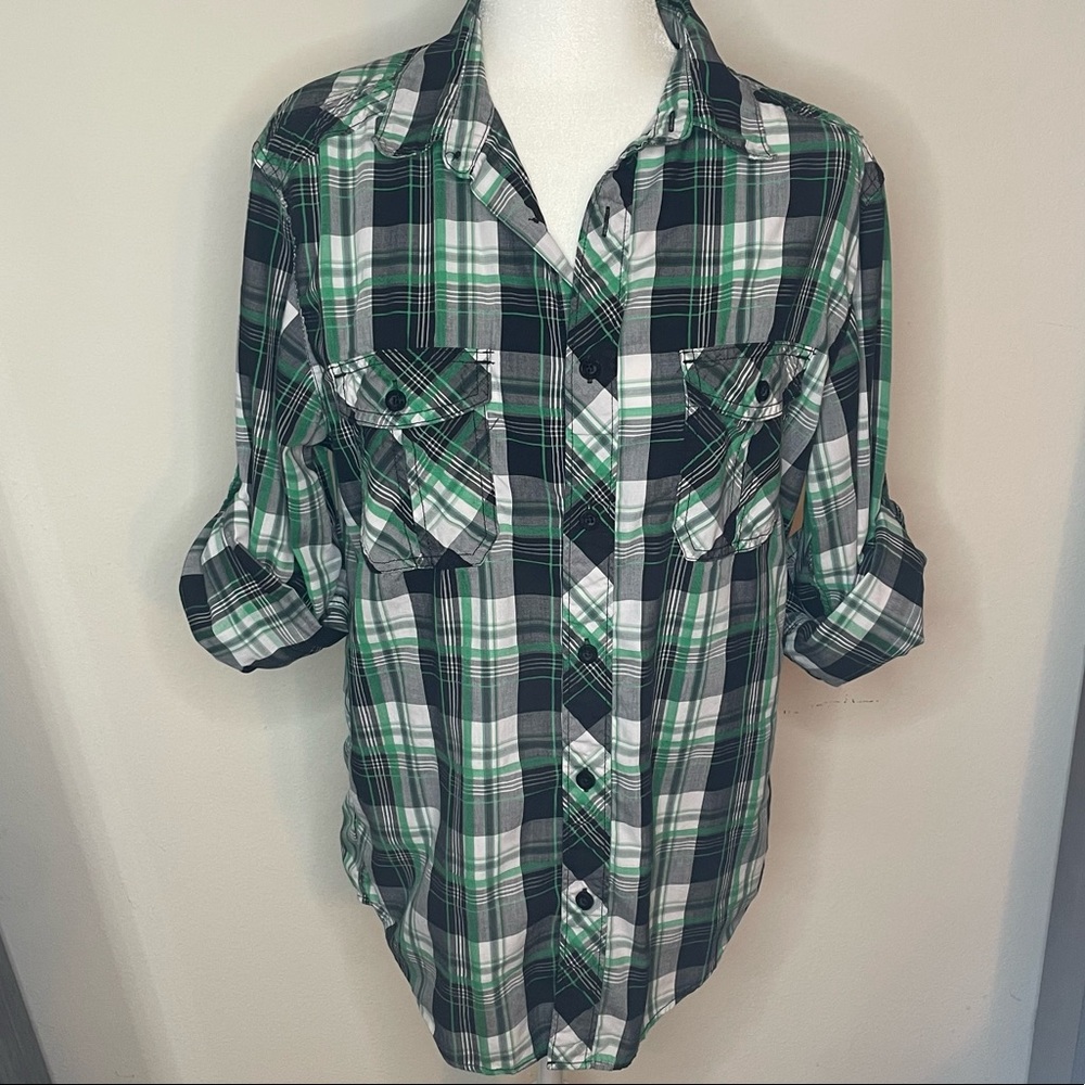 Green and Black Plaid Button Down - Helix size Medium